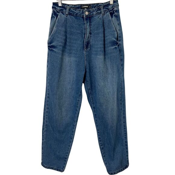 Missguided High Rise Pleated Mom Jeans Blue Denim Womens Size 6 - Picture 1 of 6